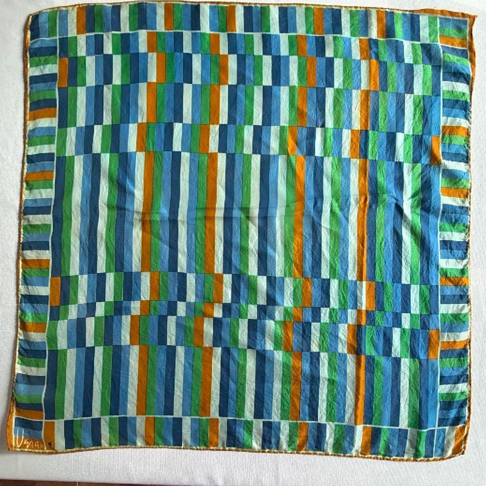 Vera Neumann Silk Scarf Blue Orange Geometric Design